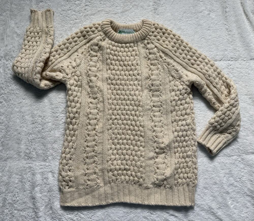 Malinmor Wool Cable Chunky Knit Fisherman Irish Sweater Sz 40 Pure New Wool